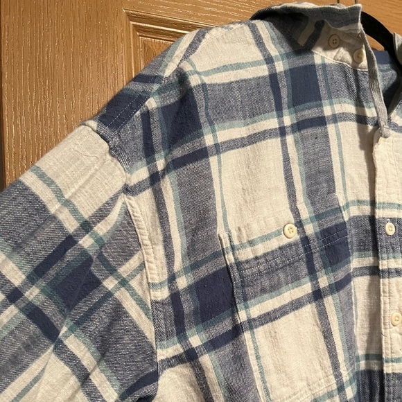 American Eagle Button-up Hooded Flannel Shirt Men's Size Large Blue Plaid - Picture 3 of 8